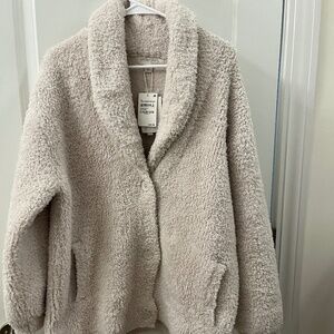 Barefoot Dreams CozyChic Almond Shearling Button Front Jacket Sz M NWT
